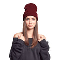 Maroon - Back - Yupoong Flexfit Unisex Heavyweight Long Beanie Winter Hat