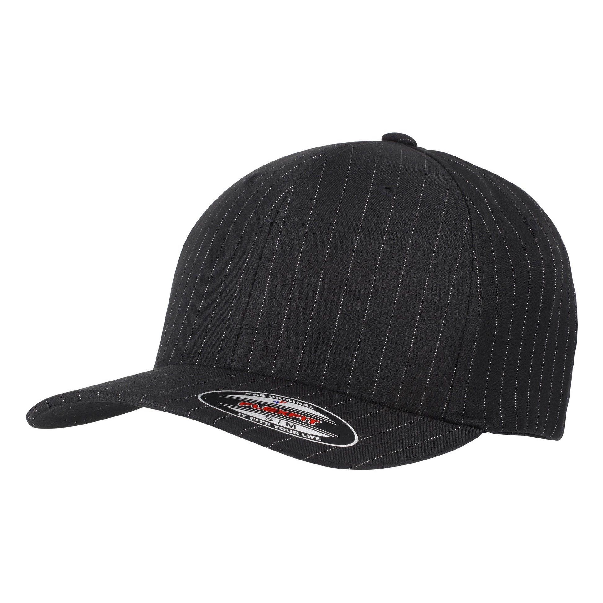 Black-White - Front - Yupoong Flexfit Unisex Pinstripe Baseball Cap