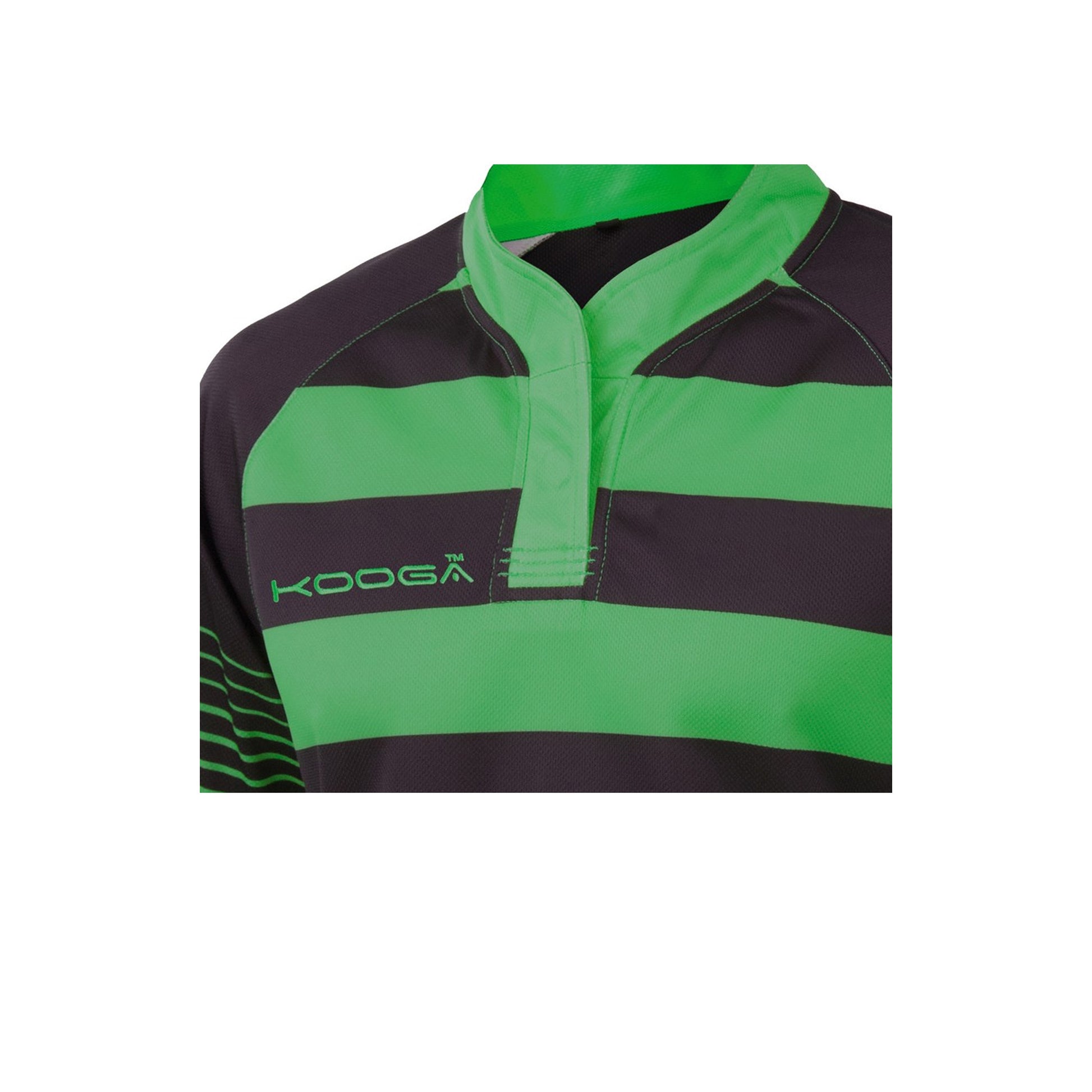 Black - Emerald Green - Back - KooGa Boys Junior Touchline Hooped Match Rugby Shirt