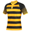 Black-Gold - Front - KooGa Boys Junior Touchline Hooped Match Rugby Shirt