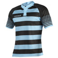 Black-Sky - Front - KooGa Boys Junior Touchline Hooped Match Rugby Shirt