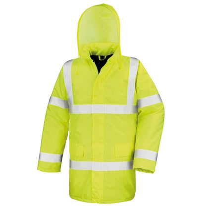 Hi-Viz Yellow - Front - Result Core High-Viz Motorway Coat (Waterproof & Windproof)