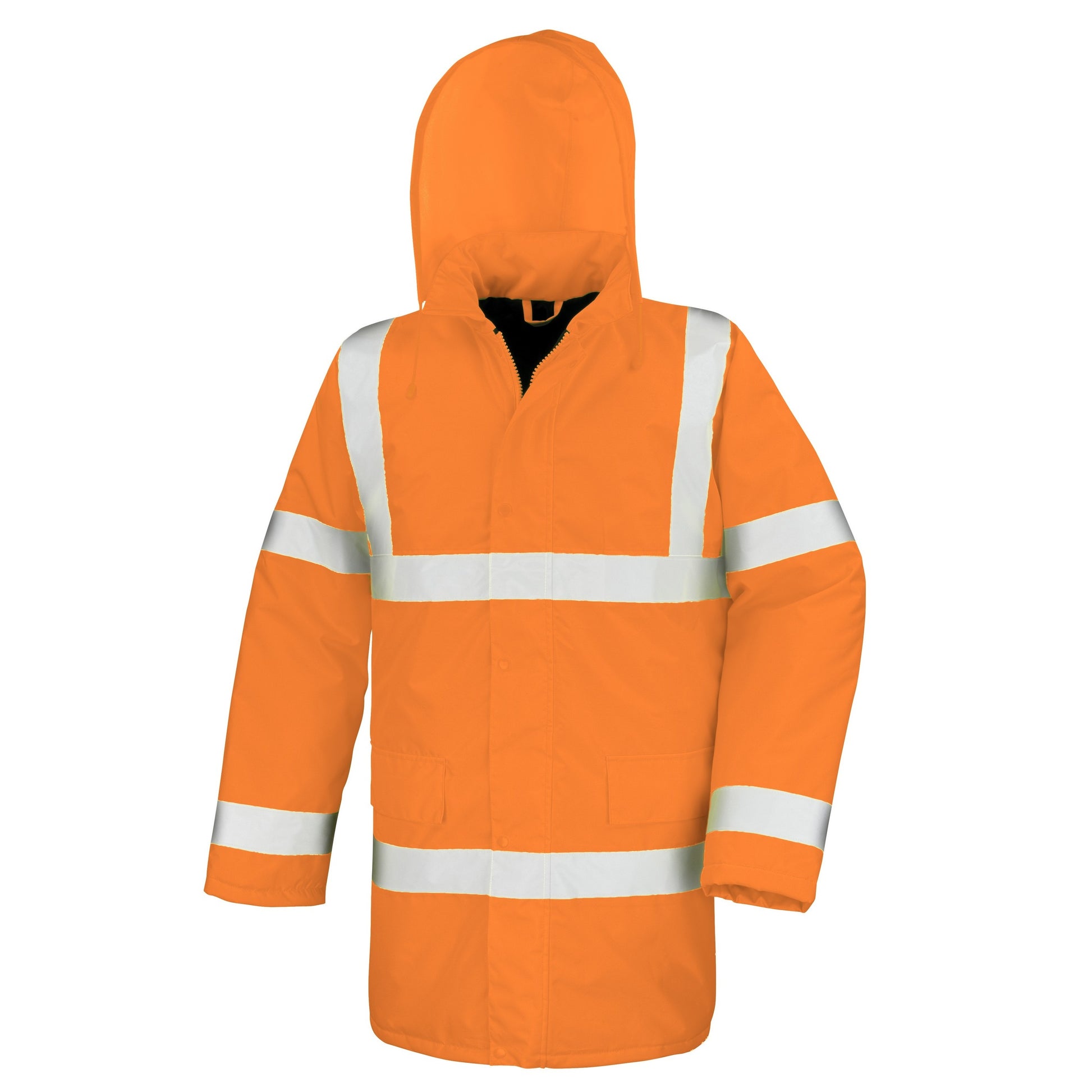 Orange - Front - Result Core High-Viz Motorway Coat (Waterproof & Windproof)