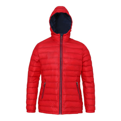 Red-Navy - Front - 2786 Womens-Ladies Hooded Water & Wind Resistant Padded Jacket