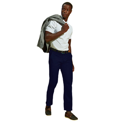 Navy - Side - Asquith & Fox Mens Classic Casual Chinos-Trousers