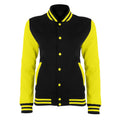 Jet Black-Electric Yellow - Front - AWDis Just Hoods Womens-Ladies Electric Varsity Jacket