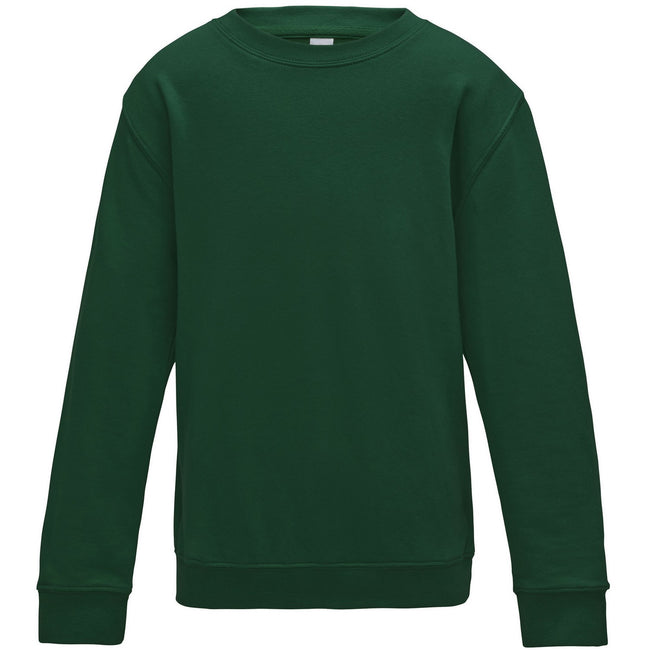 Bottle Green - Front - AWDis Just Hoods Childrens-Kids Plain Crew Neck Sweatshirt