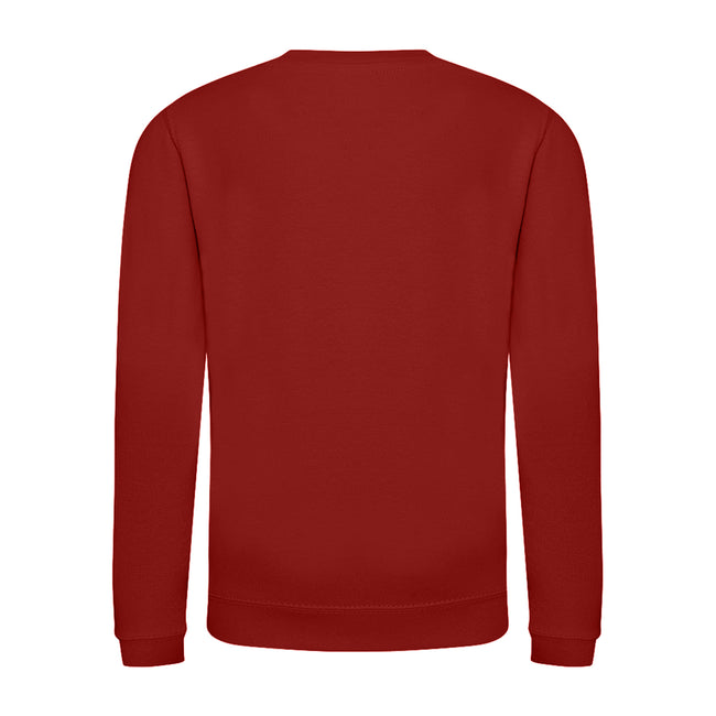 Fire Red - Back - AWDis Just Hoods Childrens-Kids Plain Crew Neck Sweatshirt