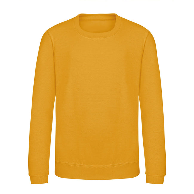 Mustard Yellow - Front - AWDis Just Hoods Childrens-Kids Plain Crew Neck Sweatshirt
