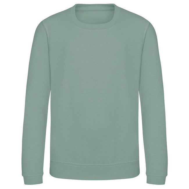 Dusty Green - Front - AWDis Just Hoods Childrens-Kids Plain Crew Neck Sweatshirt