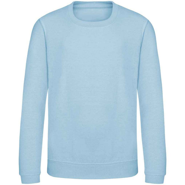 Ice Blue - Front - AWDis Just Hoods Childrens-Kids Plain Crew Neck Sweatshirt