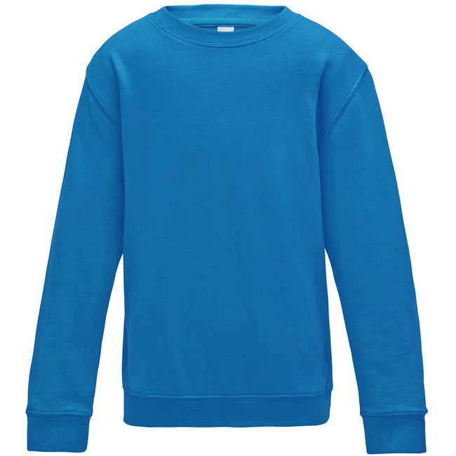 Sapphire Blue - Front - AWDis Just Hoods Childrens-Kids Plain Crew Neck Sweatshirt
