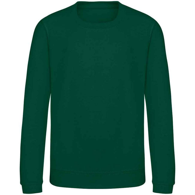 Rainforest Green - Front - AWDis Just Hoods Childrens-Kids Plain Crew Neck Sweatshirt
