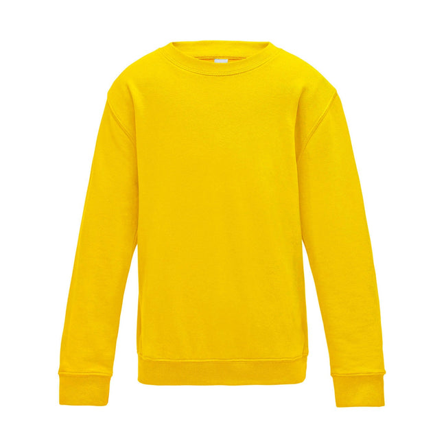 Sun Yellow - Front - AWDis Just Hoods Childrens-Kids Plain Crew Neck Sweatshirt