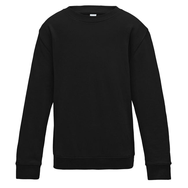 Jet Black - Front - AWDis Just Hoods Childrens-Kids Plain Crew Neck Sweatshirt