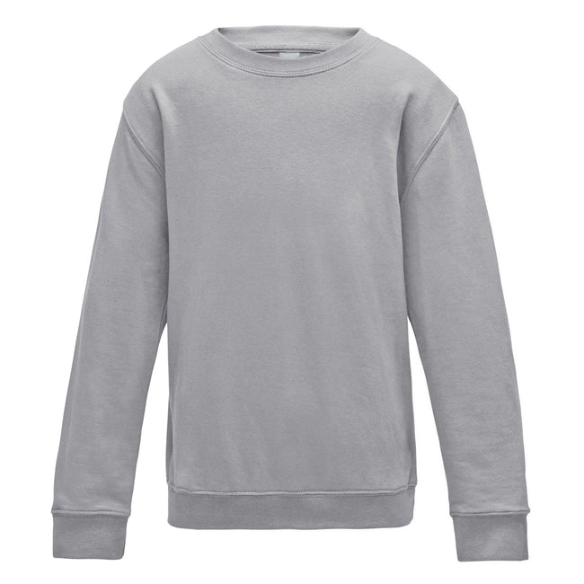 Heather Grey - Front - AWDis Just Hoods Childrens-Kids Plain Crew Neck Sweatshirt