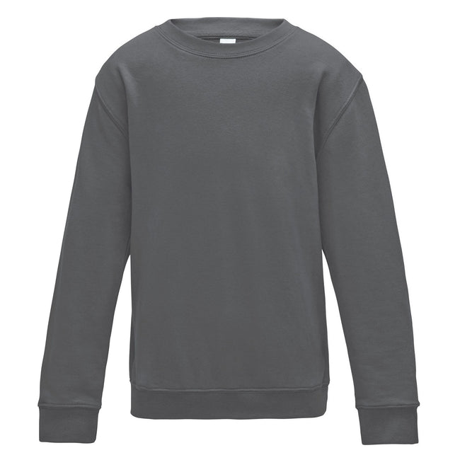 Storm Grey - Front - AWDis Just Hoods Childrens-Kids Plain Crew Neck Sweatshirt