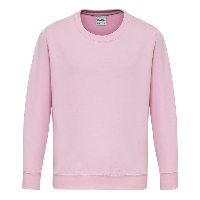 Baby Pink - Front - AWDis Just Hoods Childrens-Kids Plain Crew Neck Sweatshirt