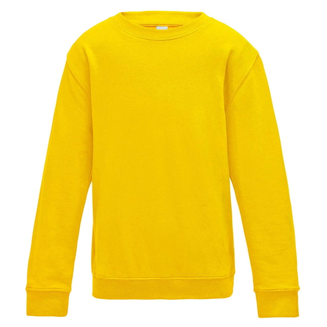 Sun Yellow - Front - AWDis Just Hoods Childrens-Kids Plain Crew Neck Sweatshirt