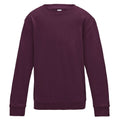 Burgundy - Front - AWDis Just Hoods Childrens-Kids Plain Crew Neck Sweatshirt