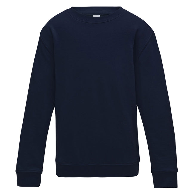 Oxford Navy - Front - AWDis Just Hoods Childrens-Kids Plain Crew Neck Sweatshirt