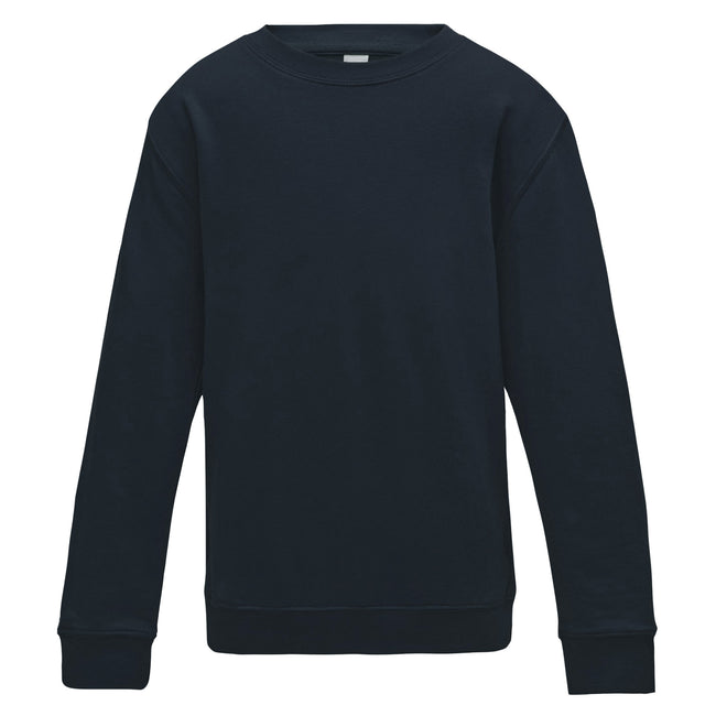 New French Navy - Front - AWDis Just Hoods Childrens-Kids Plain Crew Neck Sweatshirt