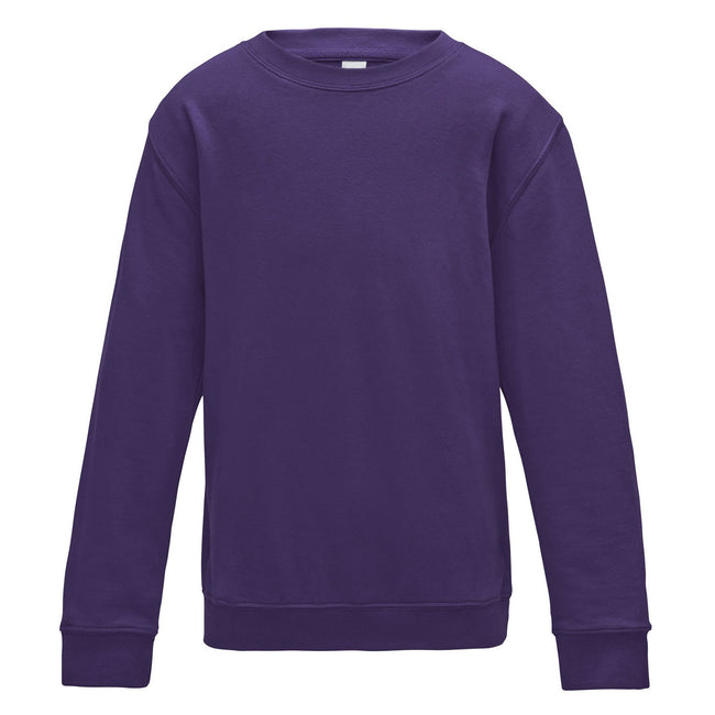 Purple - Front - AWDis Just Hoods Childrens-Kids Plain Crew Neck Sweatshirt