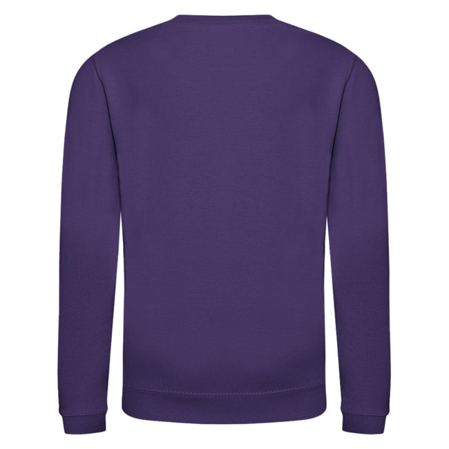 Purple - Back - AWDis Just Hoods Childrens-Kids Plain Crew Neck Sweatshirt