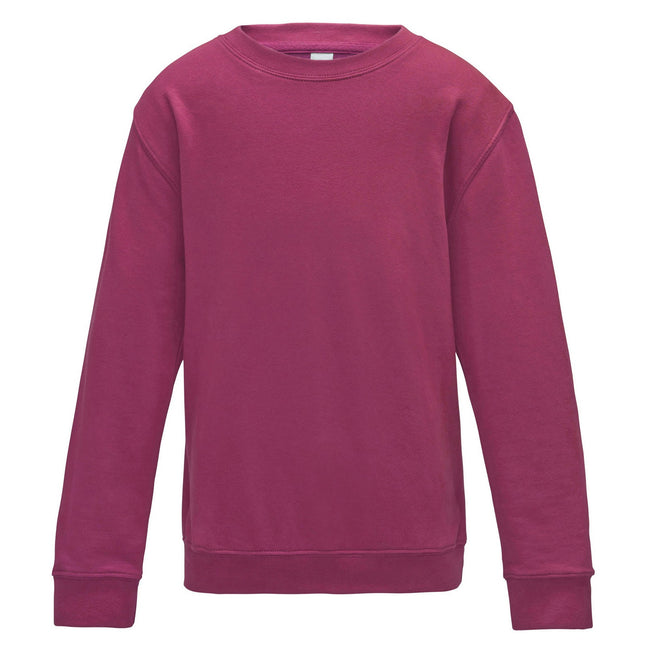 Hot Pink - Front - AWDis Just Hoods Childrens-Kids Plain Crew Neck Sweatshirt