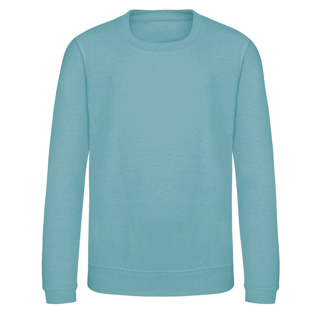 Seafoam - Front - AWDis Just Hoods Childrens-Kids Plain Crew Neck Sweatshirt