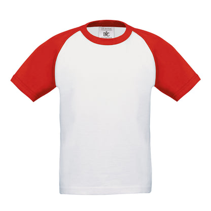 White-Red - Front - B&C Childrens Boys Short Sleeve Baseball T-Shirt