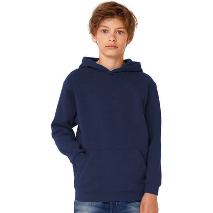 Navy - Back - B&C Childrens-Kids Plain Drawstring Hoodie