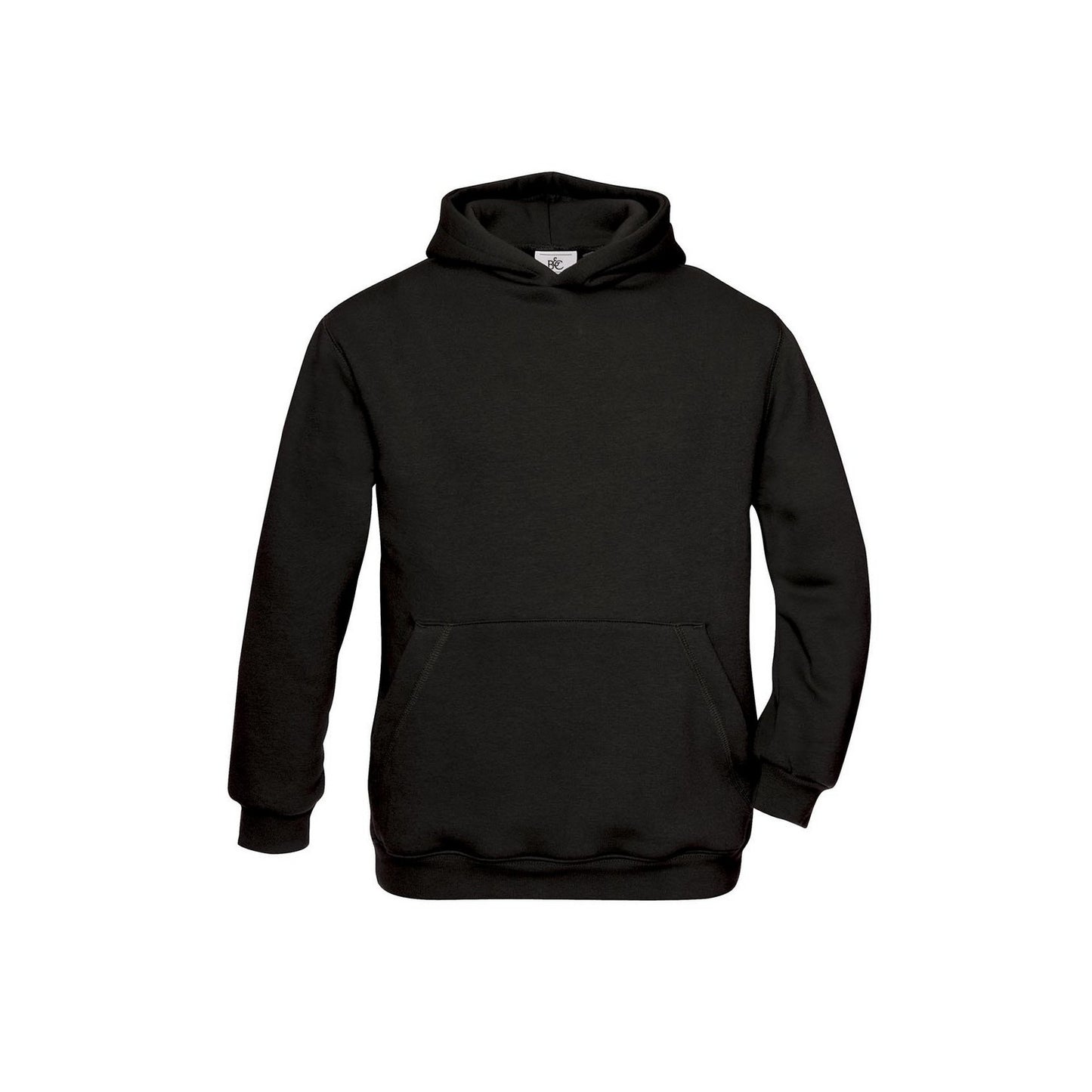Black - Front - B&C Childrens-Kids Plain Drawstring Hoodie