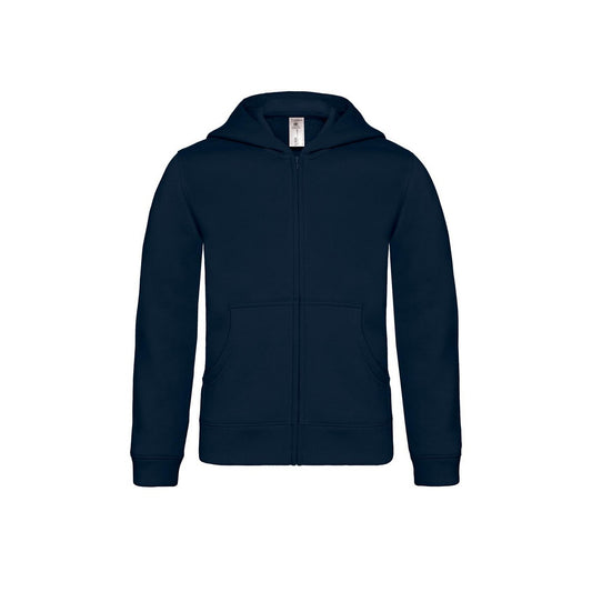 Navy - Front - B&C Childrens-Kids Plain Full Zip Hoodie Jacket