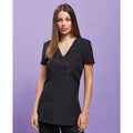 Black - Back - Premier Womens-Ladies Rose Beauty & Spa Wrap Satin Trim Tunic
