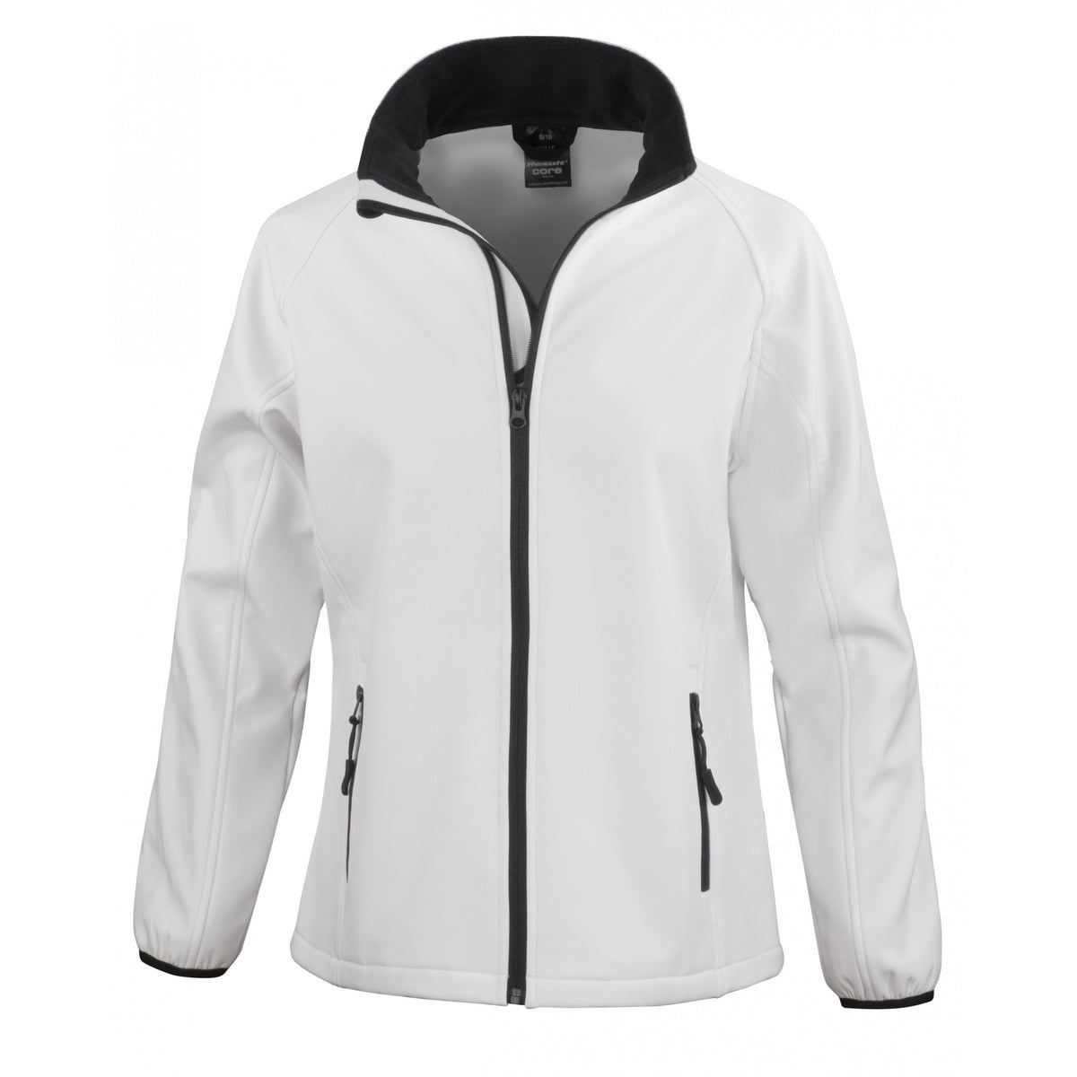 White- Black - Front - Result Womens-Ladies Core Printable Softshell Jacket