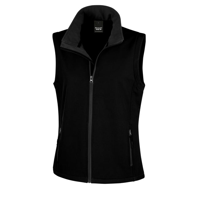 Black - Black - Front - Result Core Womens-Ladies Printable Softshell Bodywarmer