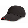 Black - Red - Front - Result Headwear Kids Junior Low Profile Heavy Brushed Cotton Cap With Sandwich Peak