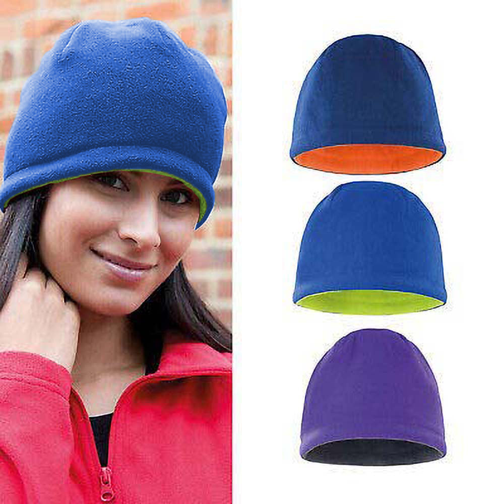 Royal - Lime - Back - Result Unisex Winter Essentials Reversible Fleece Skull Hat