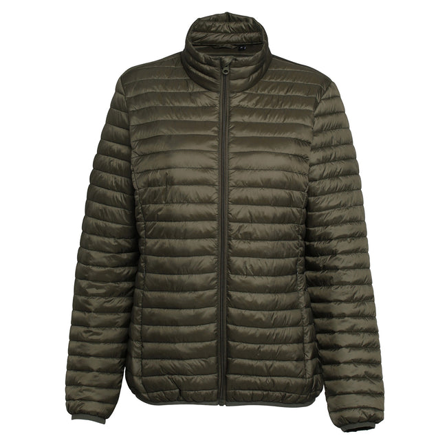 Olive - Front - 2786 Womens-Ladies Tribe Hooded Fineline Padded Jacket