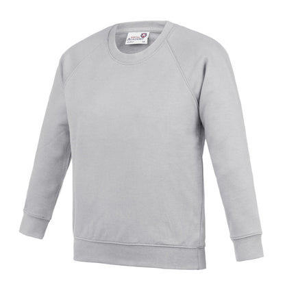 Grey - Front - AWDis Academy Childrens-Kids Crew Neck Raglan School Sweatshirt