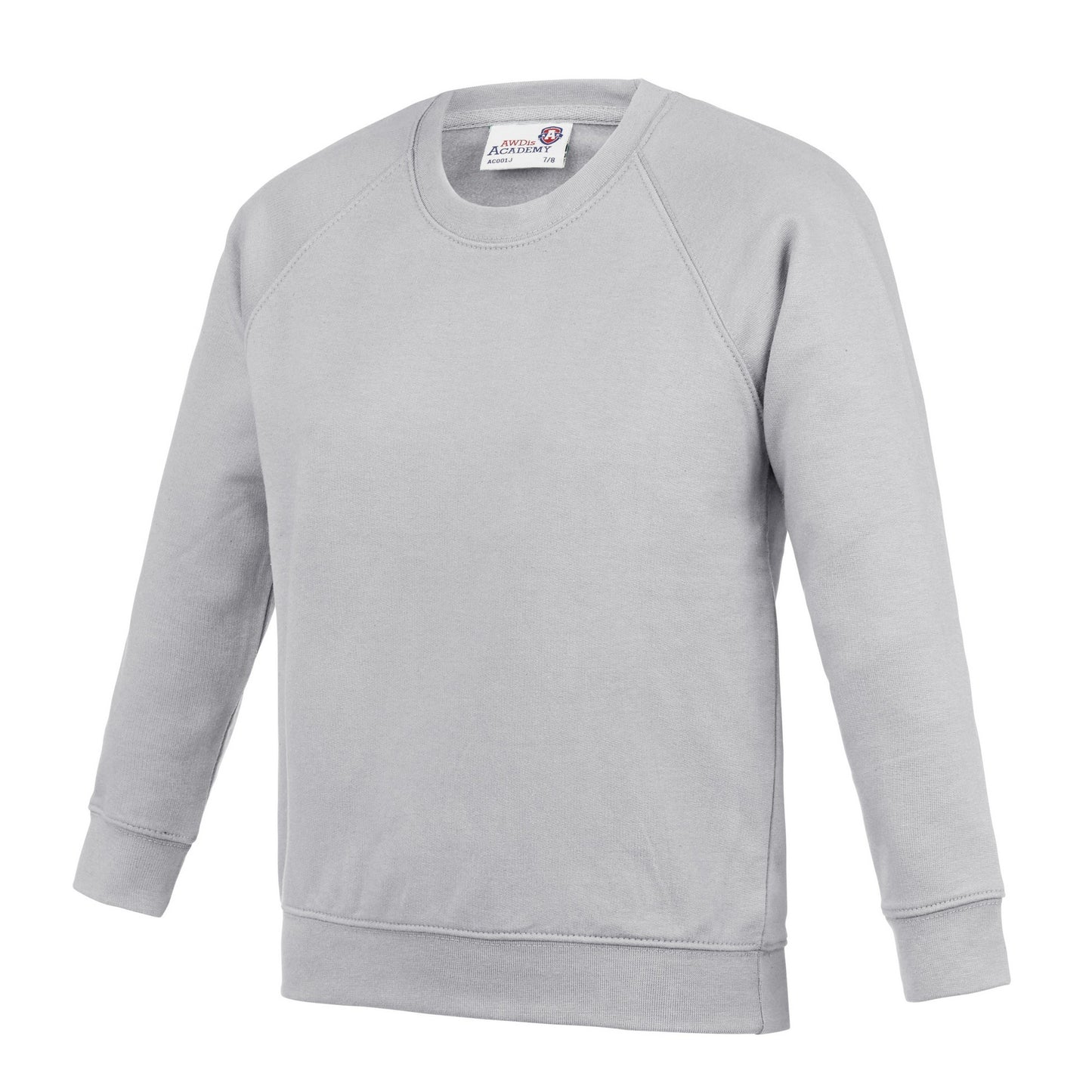 Grey - Front - AWDis Academy Childrens-Kids Crew Neck Raglan School Sweatshirt