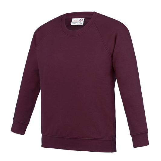 Burgundy - Front - AWDis Academy Childrens-Kids Crew Neck Raglan School Sweatshirt