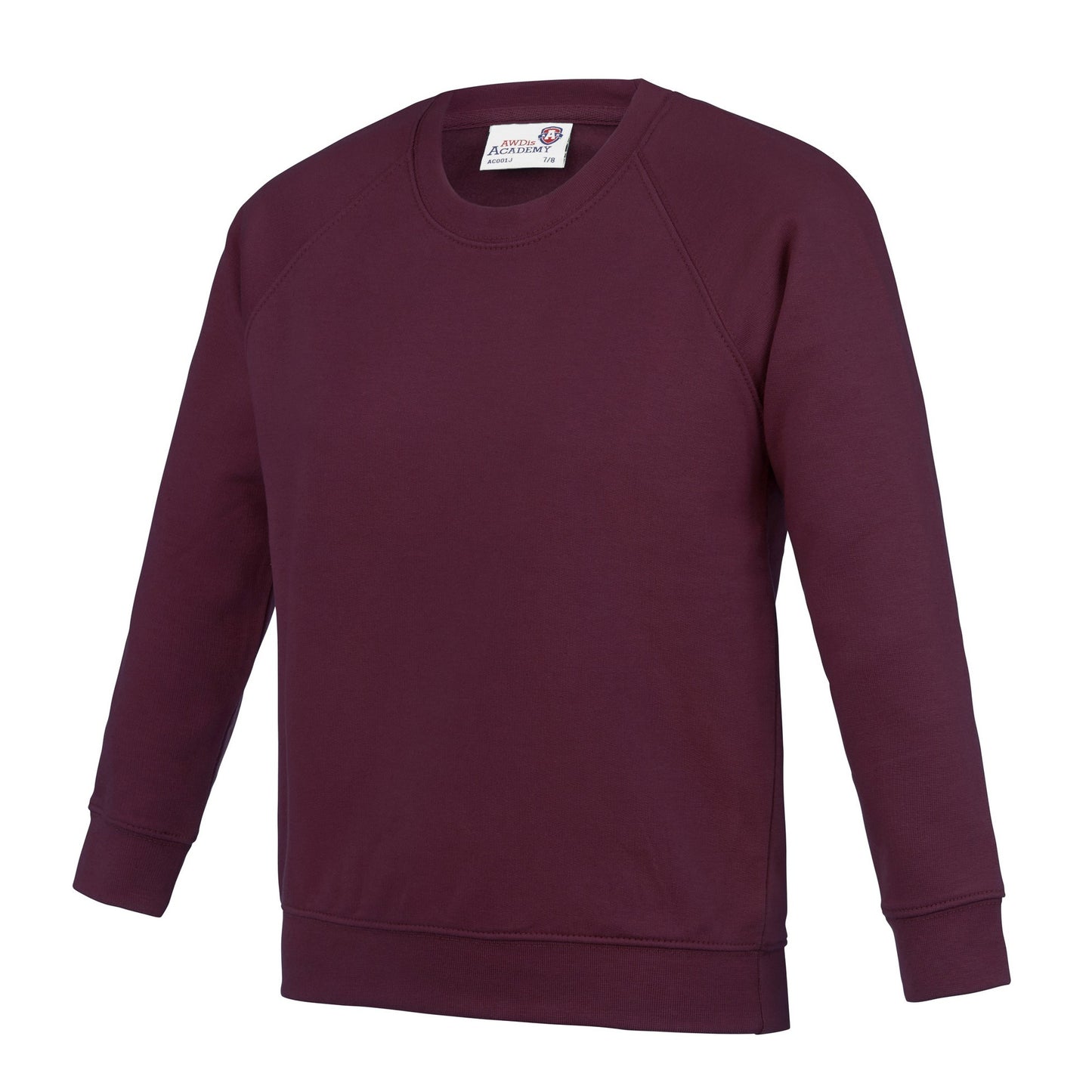 Burgundy - Front - AWDis Academy Childrens-Kids Crew Neck Raglan School Sweatshirt