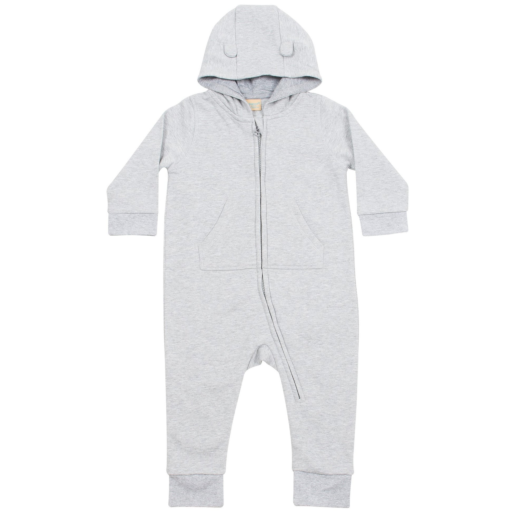 Heather Grey - Front - Larkwood Baby Unisex Fleece All-In-One Romper Suit