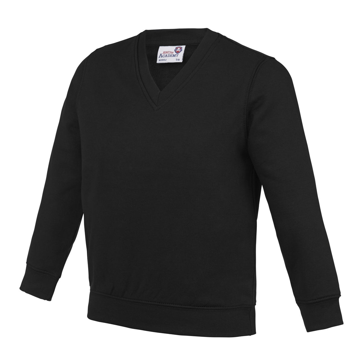 Black - Front - AWDis Academy Childrens-Kids Junior V Neck School Jumper-Sweatshirt