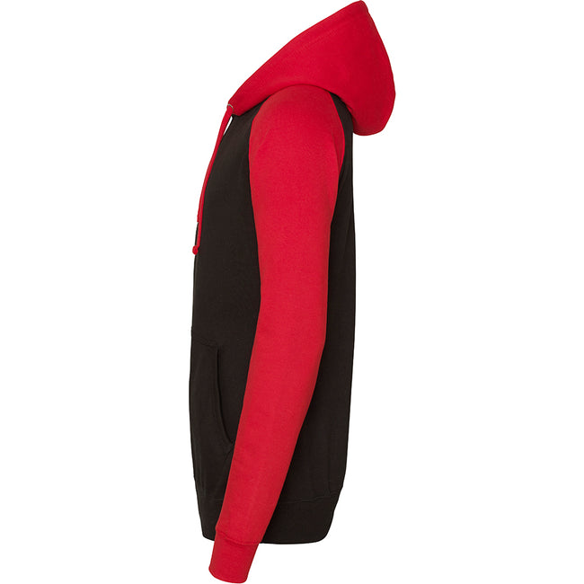 Jet Black-Fire Red - Back - Awdis Just Hoods Adults Unisex Two Tone Hooded Baseball Sweatshirt-Hoodie