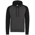 Charcoal-Jet Black - Front - Awdis Just Hoods Adults Unisex Two Tone Hooded Baseball Sweatshirt-Hoodie