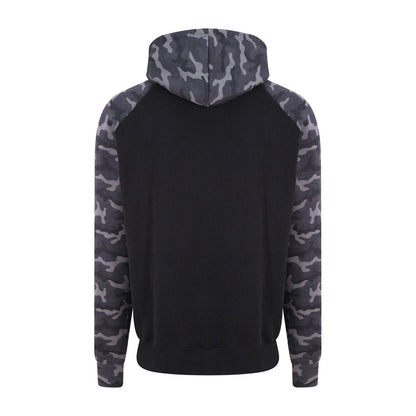 Solid Black- Black Camo - Back - Awdis Just Hoods Adults Unisex Two Tone Hooded Baseball Sweatshirt-Hoodie