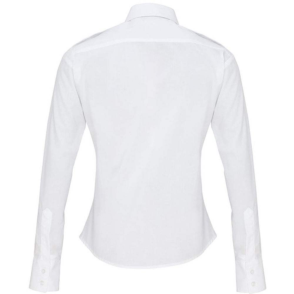 White - Back - Premier Womens-Ladies Long Sleeve Pilot Shirt